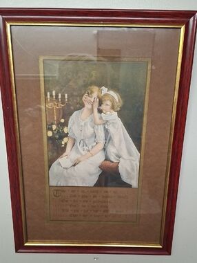 Edwardian Coloured Lithograph Of Mother And Child With Poem.